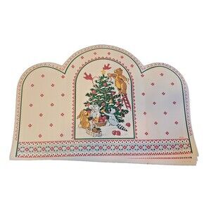 Vintage Retro 4 Piece Vinyl Christmas Placemats Animals Decorating Holiday Tree